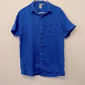 Tristan blue shirt sleeve mens linen shirt